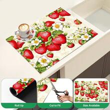 1pc Red Strawberry & White Floral Kitchen Drain Mat Table Mat, Fruit & Plant Print Dining Table Mat Coffee Table Mat, Country Farmhouse Style Desktop Decor Mat, Spring & Summer Kitchen Dining Home Decor - Multicolor - View 6