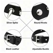 1pc Fashion Unisex Cool Punk Gothic Metal Rivet Chain Leather Choker Necklace - Black - View 3