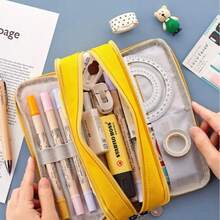 Cross-Border Exclusive Japanese & Korean Style Macaron Color Unisex Transformable Large Capacity Upgraded Pencil Case Stationery Box New Pencil Pouch Stationery Bag Student Pencil Bag Storage Bag Minimalist Storage Pouch - 1pc Blue - View 4