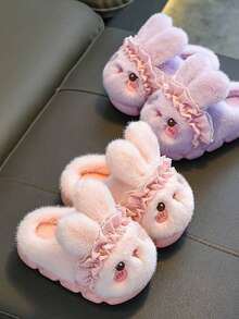 Girls' Cute Warm Thermal Lined Rabbit Fur Thermal Slippers For Winter Home Wear - Pink - View 3