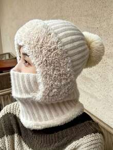 Knitted Beanie - Windproof & Warm Ear Protection, With Hooded Scarf, Breathable & Moisture-Wicking, Essential For Outdoor Cycling, Suitable For Cold Weather, Halloween, Winter And Autumn - Multicolor - View 18