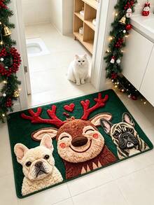 1pc Deer & Dog Christmas Doormat, Welcome Mat, Small Rug, Carpet, Floor Mat, Outdoor Doormat, Kitchen Rug, Home Decor, Front Door Mat, Area Rug, Outdoor Mat, Home Decoration - Multicolor - View 4