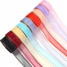 5 Yards/Roll Double Gold Edge Tulle Ribbon, 2.5cm Wide Transparent Thin Gauze Ribbon, Floral Gift Packaging DIY Bow Material, Suitable For Hair Accessory Making, Scrapbook Decoration, Christmas Wedding Birthday Party Decoration - Multicolor - View 8
