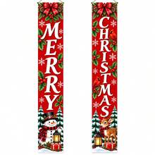 Merry Christmas Porch Banner Set, Snowman & Reindeer Christmas Tree Door Curtain, Red Bow Holly Snowflake Design, Wall Decor, Fireplace Decor, Room Decoration, Christmas Holiday Decorations - A - View 3