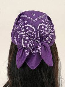1PC Fashion Versatile Printed Novelty Large Handkerchief Hair Band Denim Suitable For All Seasons Bandana Scarf - Purple - View 4