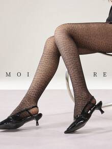 MOIRÉALLURE 1Pair Jacquard Pattern Suitable For Daily Life Basic Tights - Brown - View 5
