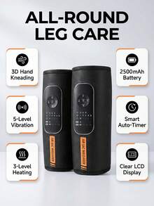2pcs/Set Wireless Calf Massager, Air Compression Leg Massager With 3 Heating Levels, 5 Intensities, Vibration And Smart Timer Function, Rechargeable Foot Massager Suitable For Home, Office And Travel - Black - View 9