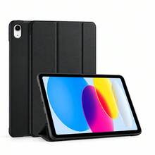Triple Fold Tablet Protective Cover, Suitable For IPad 11 Generation Tablet Protective Cover, A16 Case, Intelligent Sleep Wake-Up, All Inclusive Anti Fall And Shockproof, Fashionable PU Leather, Simple Solid Color Case, Suitable For IPad 9 Generation, 8 Generation, Air11, 10 Generation Tablet Protective Case, Compatible With Samsung Galaxy Tab Tablet Protective Case - Black - View 2
