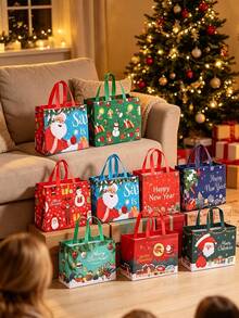 4 Large Non-Woven Christmas Gift Bags 32x25x17cm, Reusable Fabric Gift Packaging Bags For Christmas And New Year, Shopping And Party Gift Bags - Multicolor - View 8