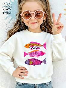 Colorful Hand-Painted Tropical Fish, Art-Style Kids' Sweatshirt - White - View 10