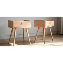 Juego de 2 Mesitas de Noche para Dormitorio, Mesita de Noche Marsella de Melamina Texturizada Color Roble, Mesa Lateral con Cajón de Almacenamiento, Herrajes de Acero Resistente, Estilo Moderno, Fácil Armado, Ideal para Recámara y Sala - Beis - Ver 1