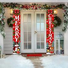 Merry Christmas Porch Banner Set, Snowman & Reindeer Christmas Tree Door Curtain, Red Bow Holly Snowflake Design, Wall Decor, Fireplace Decor, Room Decoration, Christmas Holiday Decorations - A - View 7