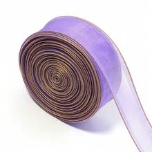 5 Yards/Roll Double Gold Edge Tulle Ribbon, 2.5cm Wide Transparent Thin Gauze Ribbon, Floral Gift Packaging DIY Bow Material, Suitable For Hair Accessory Making, Scrapbook Decoration, Christmas Wedding Birthday Party Decoration - Multicolor - View 18