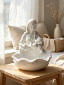 1pc Children's Statue With Wavy Bowl, White Holy Water Basin, Virgin Mary Small Statue, Suitable For Shelf Altar, Elegant Religious Home Decor, Wavy Bowl Tray, Altar Home Decor, Christian Gift - 1 Pc - View 4