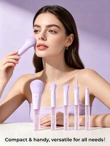 OEIEZ 5pcs Portable Makeup Brush Set, Multi-Functional Makeup Brushes With Exquisite Storage Box, Soft Bristles Suitable For Foundation, Blush, Nose Contour, Eyeshadow, Concealer, Perfect For Travel - Multicolor - View 7