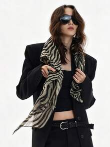 1pc Zebra Print Vintage Street Style Scarf For Women, Polyester (Polyester) Lightweight Silk Scarf, Animal Print Soft Breathable Large Shawl, Fashion Versatile Decorative Scarf, Daily Outing Commute Outerwear Neck Accessory - Multicolor - View 1