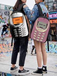 Retro Cellphone Design Large Capacity Lightweight Casual Backpack, Polyester Material Niche Design, Unisex Shoulder Bag, Everyday Carry, Gift For Men, Holiday Gift, Gift For Classmates - Retro Cellphone - View 6