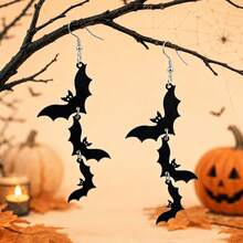 1 Pair Dark Gothic Style Personalized Bat Pendant Earrings, Suitable For Women's Daily Casual Wear, Music Festivals, Party Events - Black - View 2