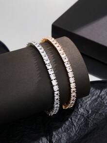 1pc Cubic Zirconia Full Rhinestone 18K Gold Plated Luxury Unisex Hip Hop Women's Bracelet Gift For Party Wedding Daily Wear - DV1BS88006 - View 7