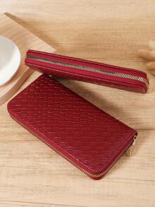 Dompet Panjang Wanita Motif Tenun Modis, Dompet yang Dapat Memakai Ponsel Kecil, Kapasitas Besar Cocok untuk Aktivitas Luar Ruangan dan Perjalanan - Burgundy - View 6