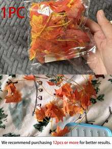 6/12pcs Artificial Autumn Maple Leaf Garland Vine Hanging Decor, Thanksgiving Halloween Bohemian Rustic Wall Decoration, Autumn Home Decor, Suitable For Wedding, Party Room, Bedroom Decoration (Select Single Accessory, Main Product Not Included) - Multicolor - View 6