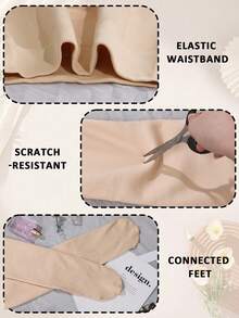1pc Women's Fleece-Lined Velvet Thermal Tights, High-Waisted Stretch Semi-Sheer Slim-Look Pantyhose For Winter & Daily Wear - Apricot - View 6