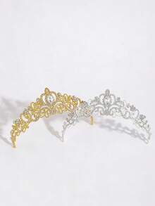 Elegant Silver Transparent Crystal Queen Crown Bridal Hair Tiara Wedding Hair Accessory For Women Prom Party Bachelorette Party Beauty Pageant - Multicolor - View 3