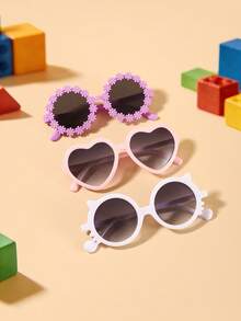 1set 3pcs Kids 3-8Y Mixed PC Frame Glasses, Daisy & Heart & Cat Design, Cute Fashion Eyewear For Party Daily Wear With Glasses Box - Multicolor - View 6