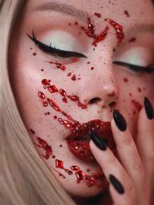 STARTTOOS Halloween Red Multi-Particle 3D Realistic Blood Stain Square Water Drop Geometric Face Rhinestone Stickers, Holiday Gift DIY Music Festival Party Face & Body Decoration - Multicolor - View 4
