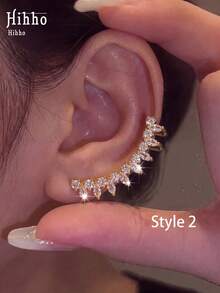Hihho 1pc Luxury Elegant Curved Water Drop Ear Cuff With Zirconia, Sparkling And Dynamic, Ear-Shaping Accessory For Party And Date, Eye-Catching Atmosphere-Enhancing Gift For Friends On Holidays - Teardrop Ear Hooks - View 2