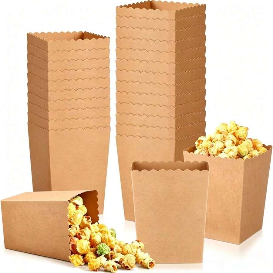 4.52 Inch Cardboard Goodie Boxes, Movie Night Popcorn Bags, Kraft Packaging Containers, Perfect For Home Date Nights And Birthday Party Favors - Apricot - View 1