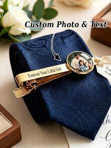 Personalized Photo Tie Clip, Christmas Gift, Gift For Husband, Engravable, Gift, Gold Or Silver Plated Custom Engraved Tie Clip, Gift, Suitable For Father, Groom Or Husband's Wedding Keepsake - Multicolor - View 4