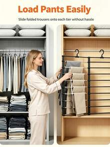 7-Bar Multi-Function Pants Rack, Available In Black And White. 7 Independent Hanging Bars Can Simultaneously Store Multiple Pants, Scarves, Shawls, Leggings, Fully Utilizing Vertical Closet Space, Eliminating Clothing Piles And Wrinkles, Significantly Saving Closet Storage Space. Fits Most Closet Hanging Rods, Convenient And Quick Access To Clothing. Smooth Edge Protection Treatment, Resistant To Snagging And Scratching Fabrics, Stable Load-Bearing And Deformation-Resistant. - Multicolor - View 3