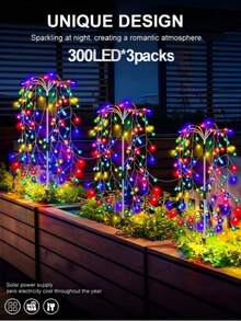 Lampu Tancap Tanah Bertenaga Surya Bentuk Kembang Api untuk Dekorasi Halaman, Tersedia 2 Pilihan: 1 buah dengan 100 LED atau Set 3 buah dengan total 300 LED, Versi Cahaya Putih Hangat dan Warna-warni, Lampu Gantung Multi-untai Membentuk Rumbai Kembang Api dengan Efek Cahaya dan Bayangan Dinamis, Bertenaga Surya Tanpa Membutuhkan Daya Eksternal, Menyerap Sinar Matahari di Siang Hari dan Otomatis Menyala di Malam Hari, Tanpa Biaya Listrik, Beberapa Mode Cahaya Dinamis: Konstan, Berkedip, Gradien Mengalir, Pengaturan Sekali Klik - Lampu petasan yang dipasang di tanah dan bertenaga surya - View 16