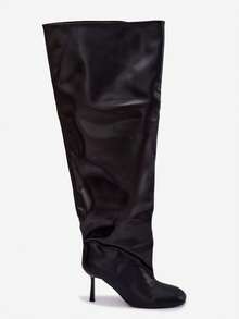 Women's Over-The-Knee Stiletto Boots Galena Ruched Faux Leather Autumn-Winter Black Brown - Black - View 9