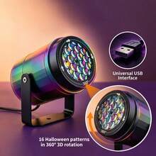 Halloween Projection Light USB Powered 16 Patterns Rotatable Stage Light Large Projection Area Indoor Home Party Event Atmosphere Decoration Light Night Party Gathering Theme Celebration Decoration Holiday Ideal Gift Choice - Multicolor - View 5