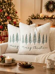 Homemorelove 2 buah Sarung Bantal Bordir Bulu Kelinci Natal 3D, Pola Bordir Pohon Natal Huruf, Kain Beludru 280GSM, Ukuran 18*18 Inci, 12*20 Inci, Cocok untuk Dekorasi Rumah Modern, Sofa, Kamar Tidur, Ruang Tamu, Dekorasi Suasana Natal, Isian Bantal Tidak Termasuk - Putih - View 9