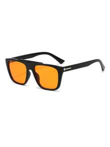 1 Pair Men's Black Square Frame Rivet Decor Fashion Glasses - Glossy Black - View 2