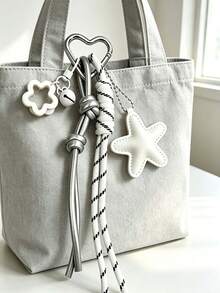 Minimalist Acrylic Star Bell Bag Charm With Woven Rope, Striped Woven Rope Leather Star Pendant, Suitable For Backpack Charm, Daily Bag Decoration, Holiday Party Gift, Back To School Gift, Women's Keychain, Car Keychain, Keychain Making Material, Men's Keychain, Backpack Charm Keychain, Keychain, Keychain Pendant, Keychain Coin Purse, Bulk Keychain, Keychain Set, Keychain Accessories - Multicolor - View 6