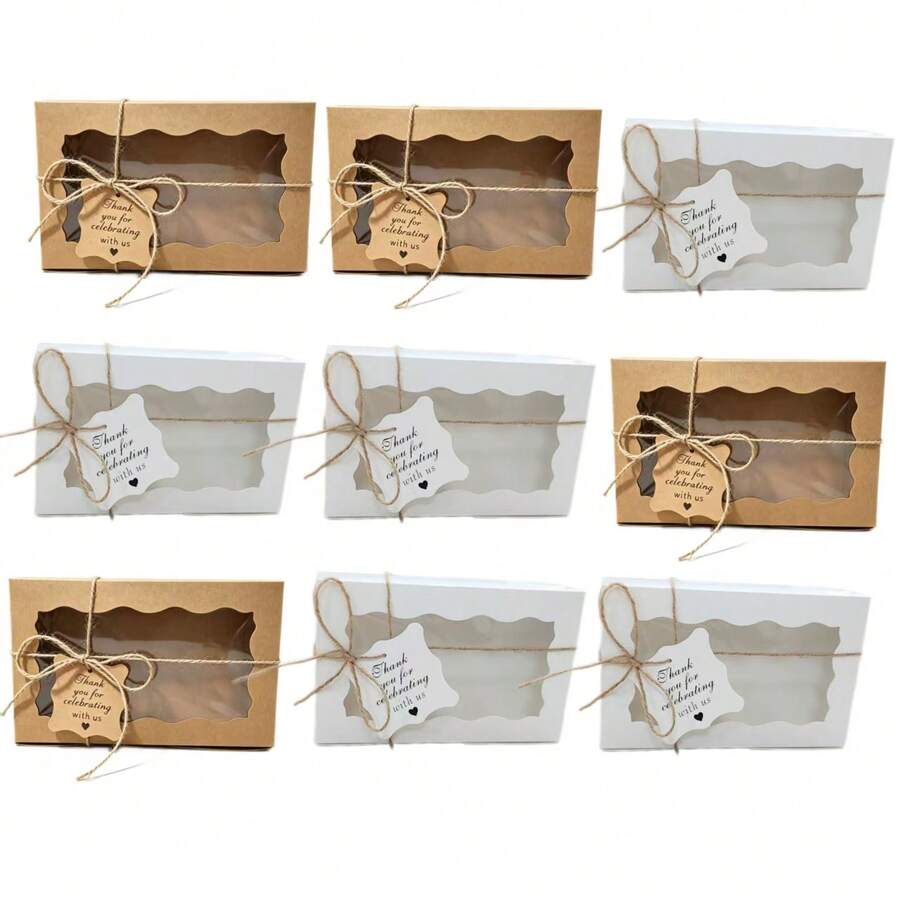 150pcs (50 Kotak + 50 Label + 50 Tali Rami) Set Kotak Kemasan Permen, Kue, Cokelat, dan Tali Rami untuk Pesta Liburan, Cocok untuk Pernikahan, Ulang Tahun, Hari Ibu, Wisuda, Pesta, dan Kemasan Hadiah Kecil. Dapat Menampung Permen, Kue, Cokelat, Bahan Kue, Donat, Kue Tart Telur, Aksesoris Kecil, Kosmetik, dan Hadiah Kecil Lainnya. - View 1