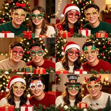 8pcs(Random Style) Christmas Party Glasses Set, Funny Xmas Costume Eyeglasses, Santa Reindeer Snowman Tree Glitter Decorative Glasses For Holiday Photo Booth Party Favors - Cartoon - View 1