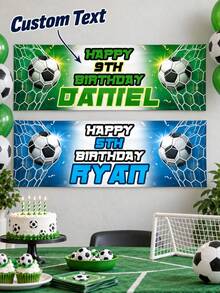 1pc Customized Name & Age Birthday Banner, Personalized Football Theme Party Backdrop, Sports Theme Birthday Wall Decor, Football Fan Gift, Football Lover Souvenir, Football Party Decoration, Birthday Photo Booth Background - Multicolor - View 2