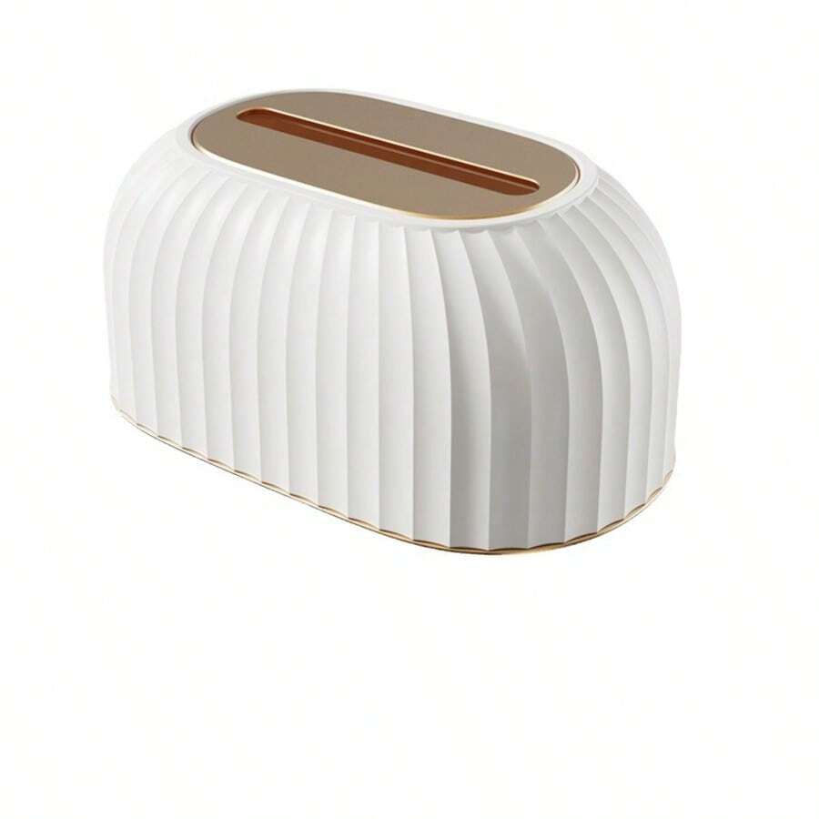 1pc Dual-Color Tissue Box Cover, Modern Minimalist ABS Tissue Box, Desktop Facial Tissue Dispenser, Living Room Bedroom Furniture Decor, Striped Design Storage Box, Holds One Box Of Tissues, Elegant Decorative Style, Back To School, Office Home Desktop Accessory - Multicolor - View 1