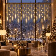 1pc Christmas Decorations 96 LED Icicle Lights With Drops Ice Drop Pendant Curtain String Lights USB Powered & Remote Control 8 Modes 3 Color For Home Indoor Outdoor New Year Holiday Window Party Wedding Decor - Multicolor - View 8