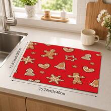 1pc Christmas Gingerbread Man Snowflake Bell Print Kitchen Table Mat, Red Christmas Tablecloth Coffee Machine Countertop Mat, Winter Holiday Party Restaurant Tabletop Decor Drain Mat, Home Kitchen Christmas Decoration - Multicolor - View 14