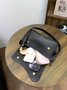 New Fashion Flap Magnetic Closure Shoulder Bag, Commuter Minimalist Underarm Small Square Bag - Black - View 7