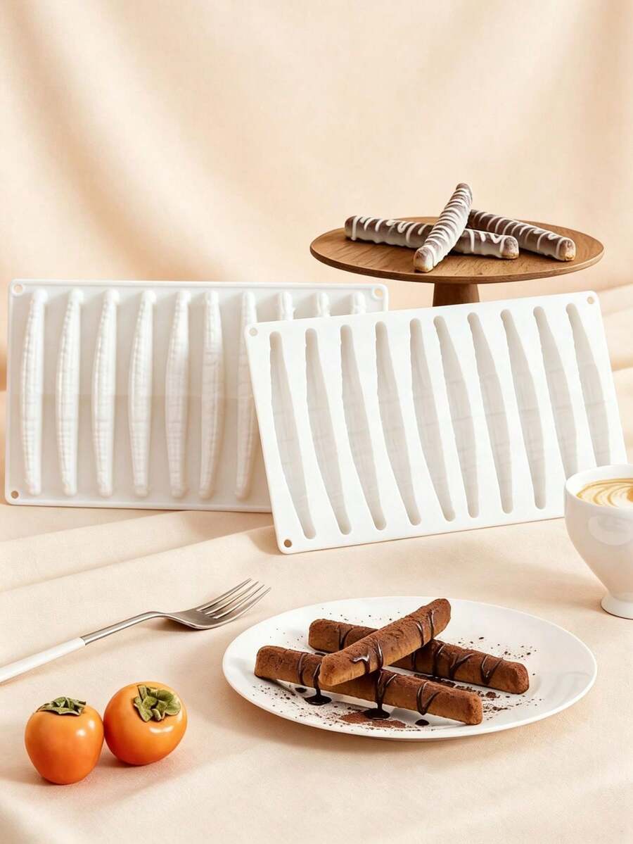 10-Cavity Vanilla Pod Silicone Mold Non-Stick Baking Pan For Mousse Cake Pastry Dessert Candy Jelly Pudding Chocolate DIY