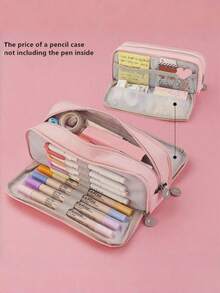 1pc Large 3-Compartment Pencil Case, Multi-Function Double Zipper Stationery Storage Bag, Desktop Organizer, Creative Makeup Bag, Back To School Student Supplies, Educational Gift - Single Piece - View 14