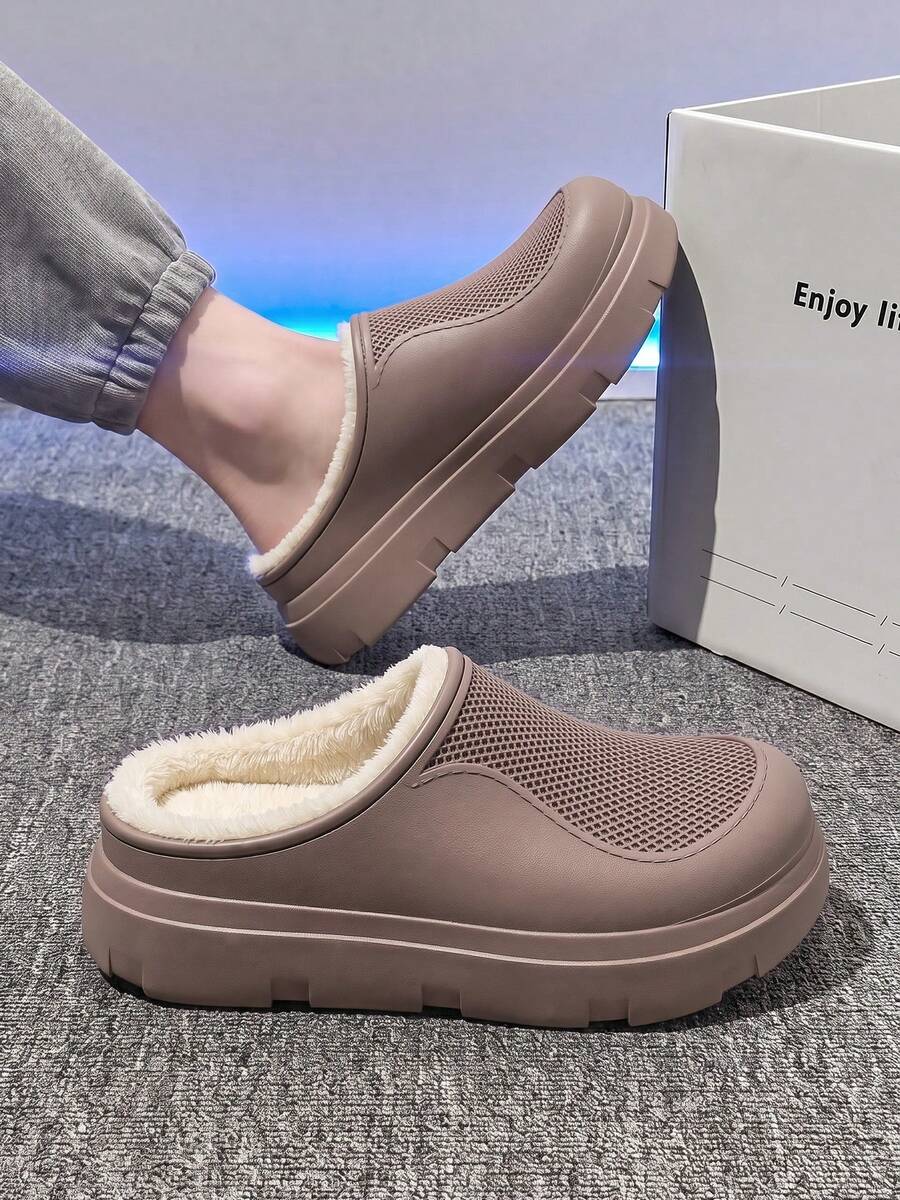 MAOLI Men's Solid Color Casual EVA Lightweight Fashion Slippers Round Toe Closed Toe Thermal Lined Mule Shoes Breathable Design Men's Home Slippers Unisex Couple Slippers - Brown - View 1