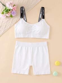 Set Bra dan Celana Pendek Olahraga Tanpa Jahitan 3 Potong untuk Anak Perempuan, Warna Acak, Bantalan yang Dapat Dilepas, Pakaian Dalam Dasar Sehari-hari Musim Gugur/Dingin - MultiWarna - View 5